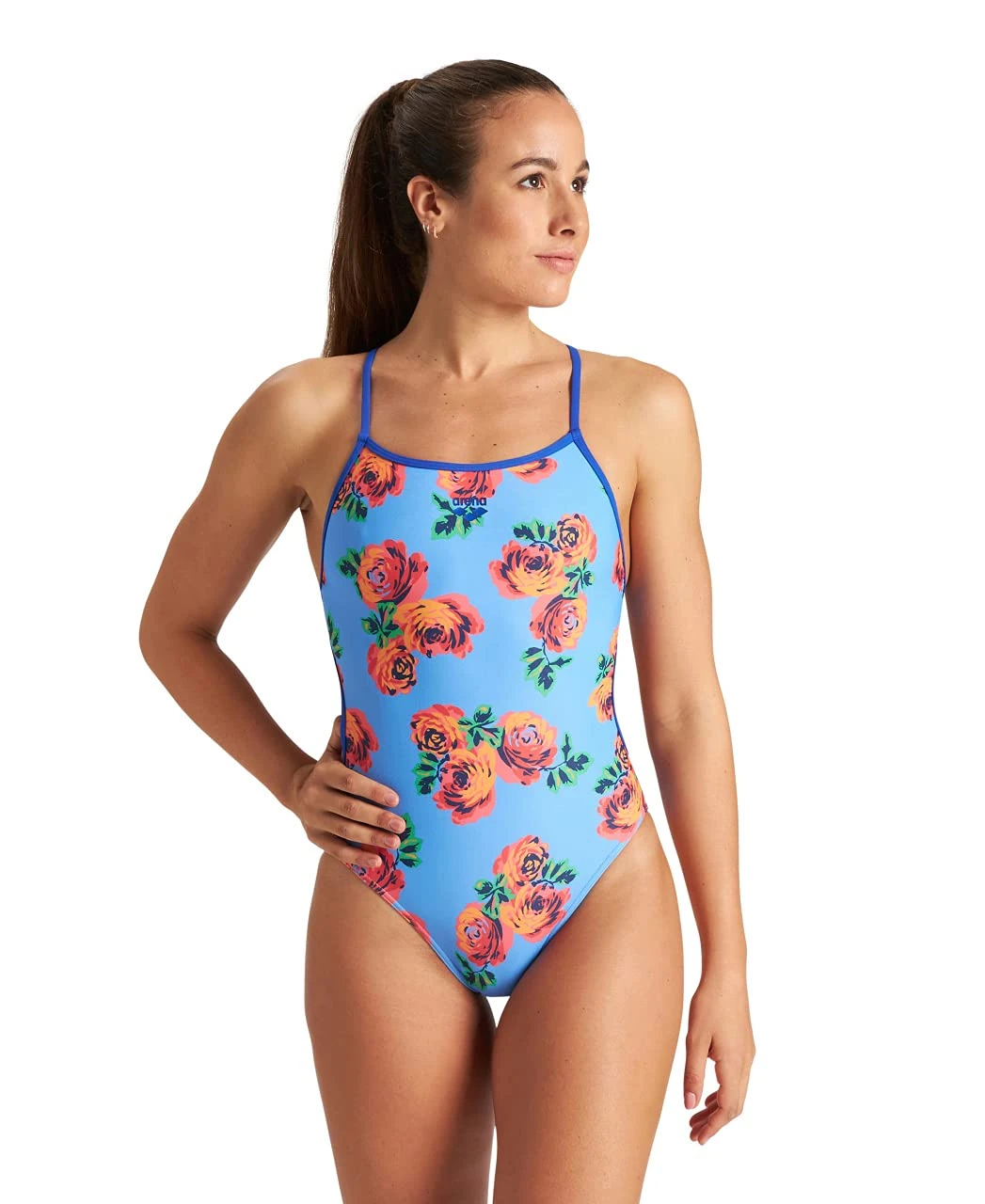 Arena Women's W Roses Lace Back One Piece Swimsuits, Neon Blue-Turquoise, 6