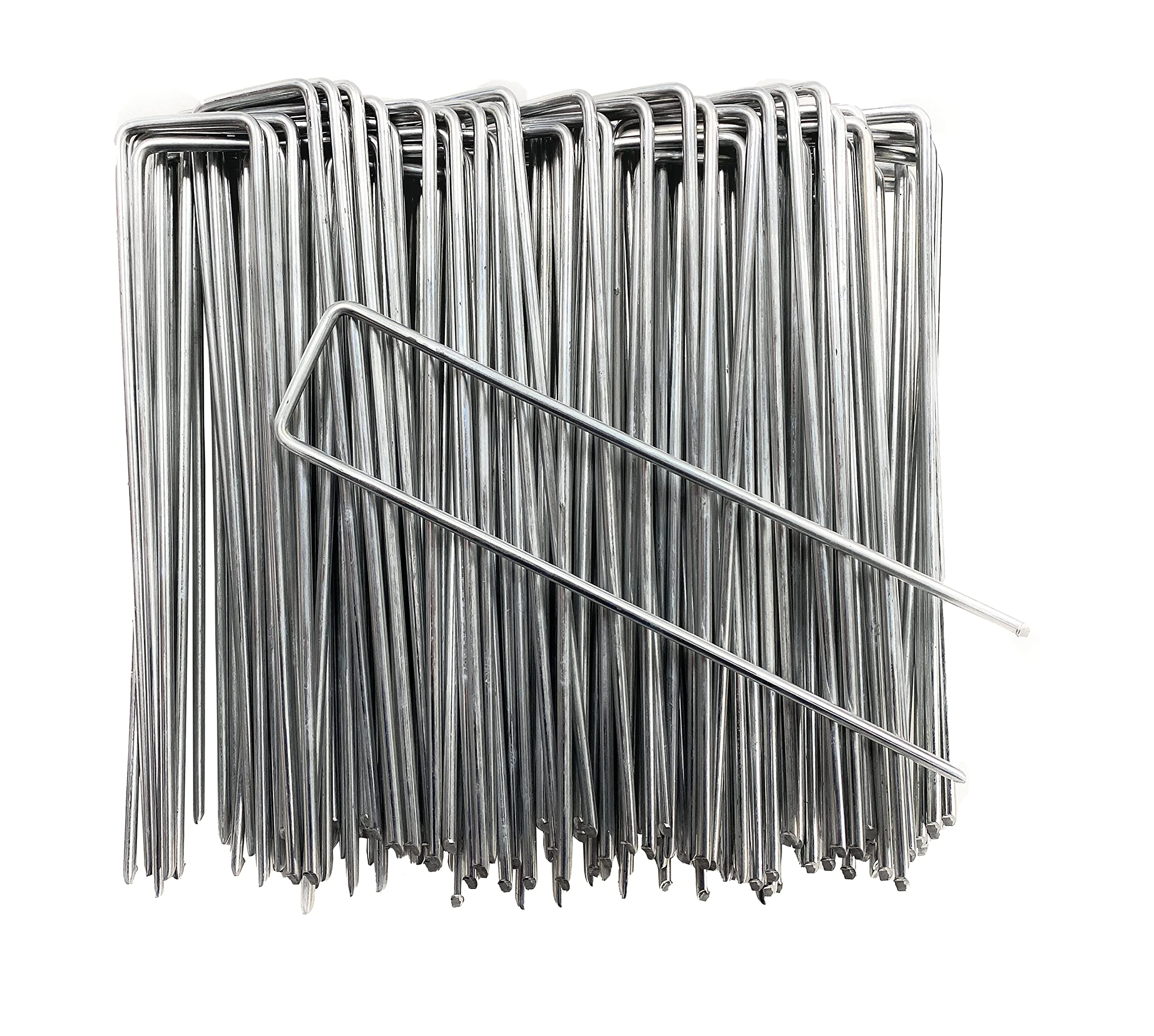 VIROSA Pack of 100 Garden Pegs, Landscape Staples, U Shaped Nail Pins | Galvanised Steel | Ideal for Weed Control Membrane, Netting Fence, Landscape Fabric, Artificial Grass (100 Pack - 4")