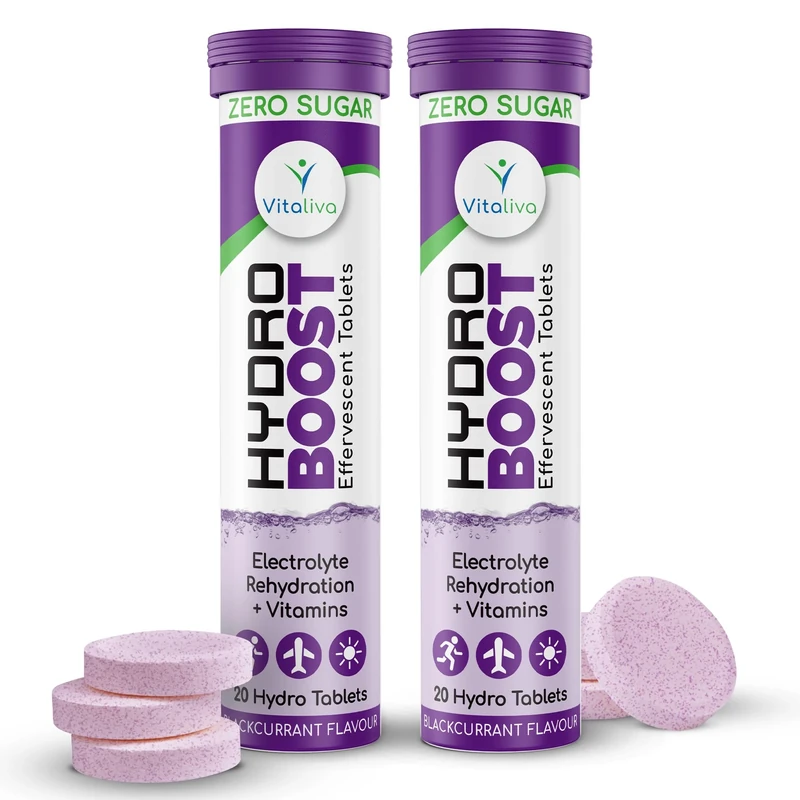 Hydro Boost Electrolyte Tablets + Vitamins | Rapid Rehydration & Recovery | Zero Sugar | Blackcurrant Flavour | Vegan Friendly | Twin Pack Deal (2 Packs of 20)