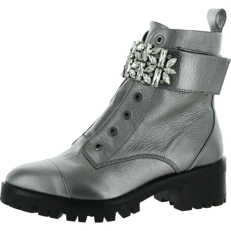 KARL LAGERFELD Paris Women's Pippa Combat Boot, Silver, 5.5 UK