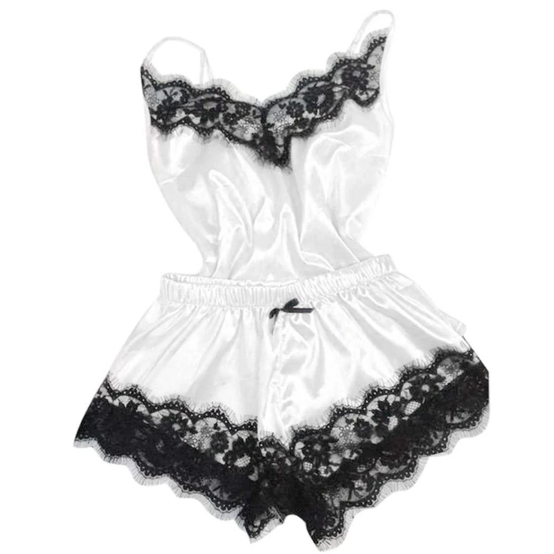QQQQC Women's Baby Dolls Women's Sexy Lace Short Underwear Nightdress Pajamas Sets-White_S