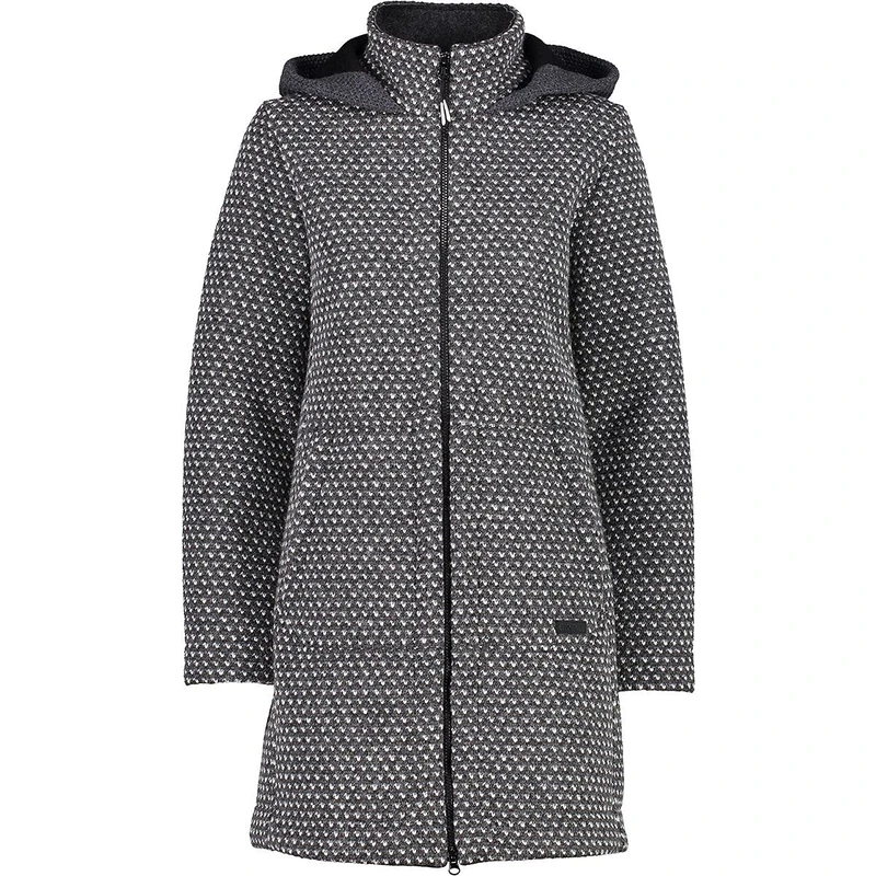 CMP Women's Long Coat Jacquard Wooltech Long Coat, Smoke mel.-b.gypsum, S