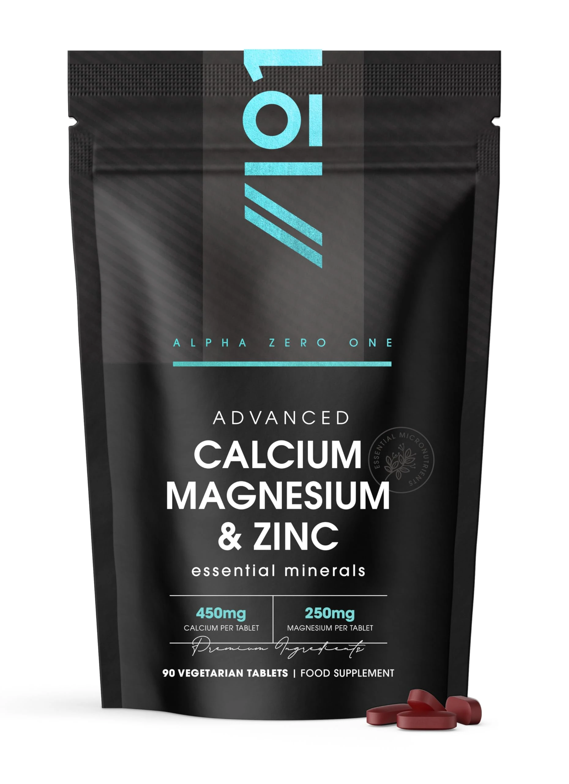 Calcium Magnesium Zinc & Vitamin D3 Tablets - 90 Vegetarian Capsules (3 Months Supply) - Resealable and Recyclable Pouch by Alpha01