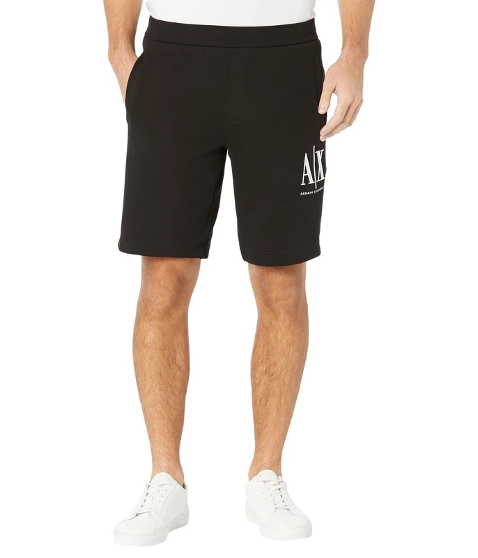 Armani Exchange Men's Embroidered Front Logo, Adjustable Drawstrings Casual Shorts, Black, XL