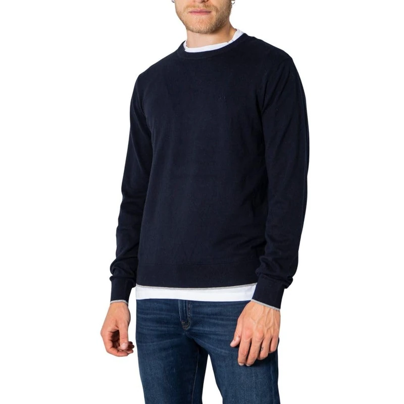 Armani Exchange Mens Crew Neck, Front Embroidered Ton sur Ton Logo Sweater Sweater, Navy, Medium