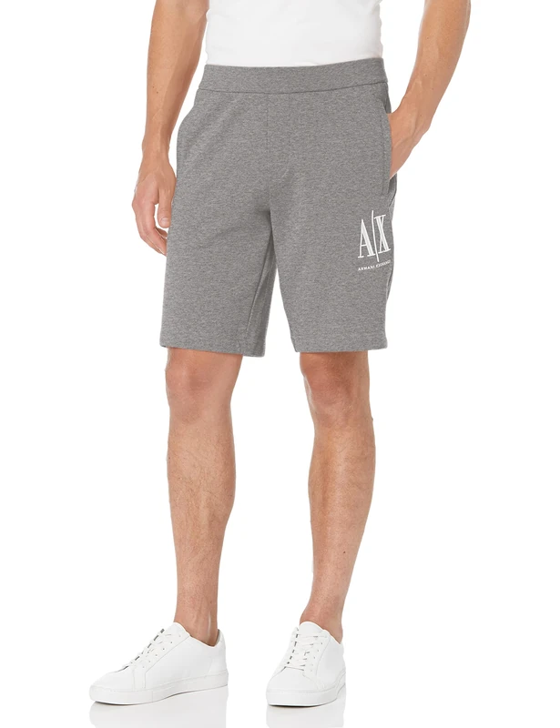 Armani Exchange Men's Embroidered Front Logo, Adjustable Drawstrings Casual Shorts, BROS BC09 HTR Grey, L