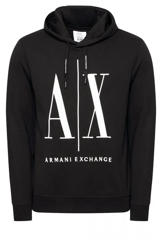 Armani Exchange mens Hoodie, Maxi Print Logo on Front Sweatshirt, Black, Extra Extra Large