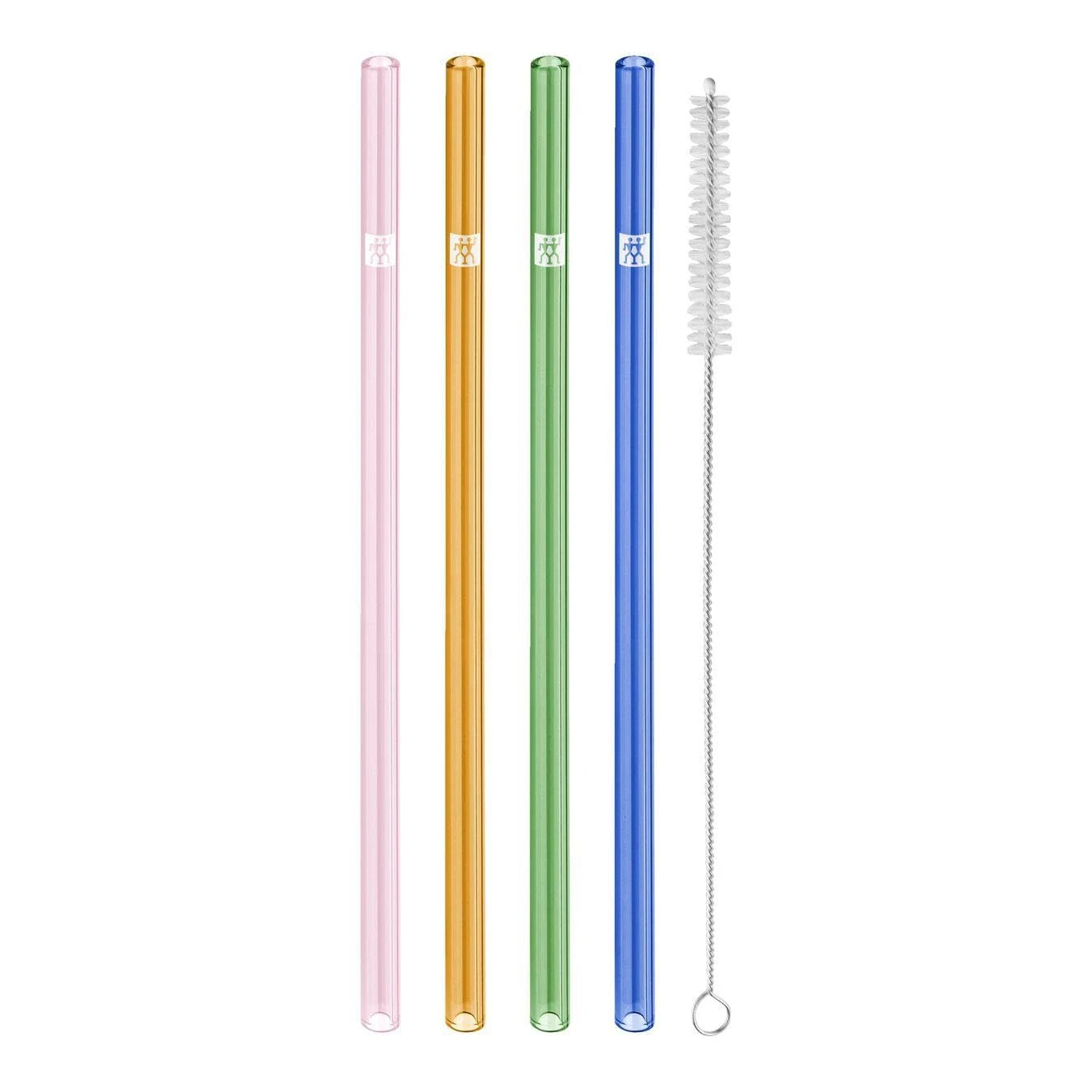ZWILLING Sorrento Glass Straws Sustainable and Reusable Borosilicate Glass for Cold and Hot Drinks, Pack of 4, Length: 23 cm, Straight Shape, Colour: Multicoloured, Includes Cleaning Brush