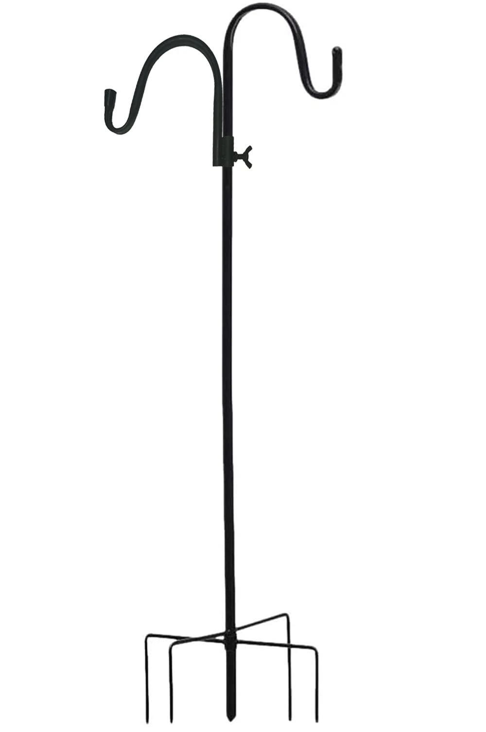 DDGAO Wild Bird Feeder Pole. Feeding Station with Decorative Finial & Two Hooks for any Feeders such as Seed, Peanut, Sunflower & Fatball. Metal, Freestanding Ready for the Garden & Outdoors