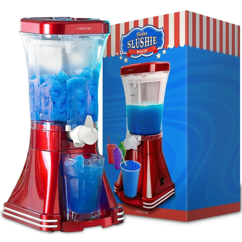 MikaMax Original Slush Ice Maker - Retro Design Slush Ice Maker with 20 Watt - Ideal for Slushies and Frozen Drinks 1 Litre Capacity