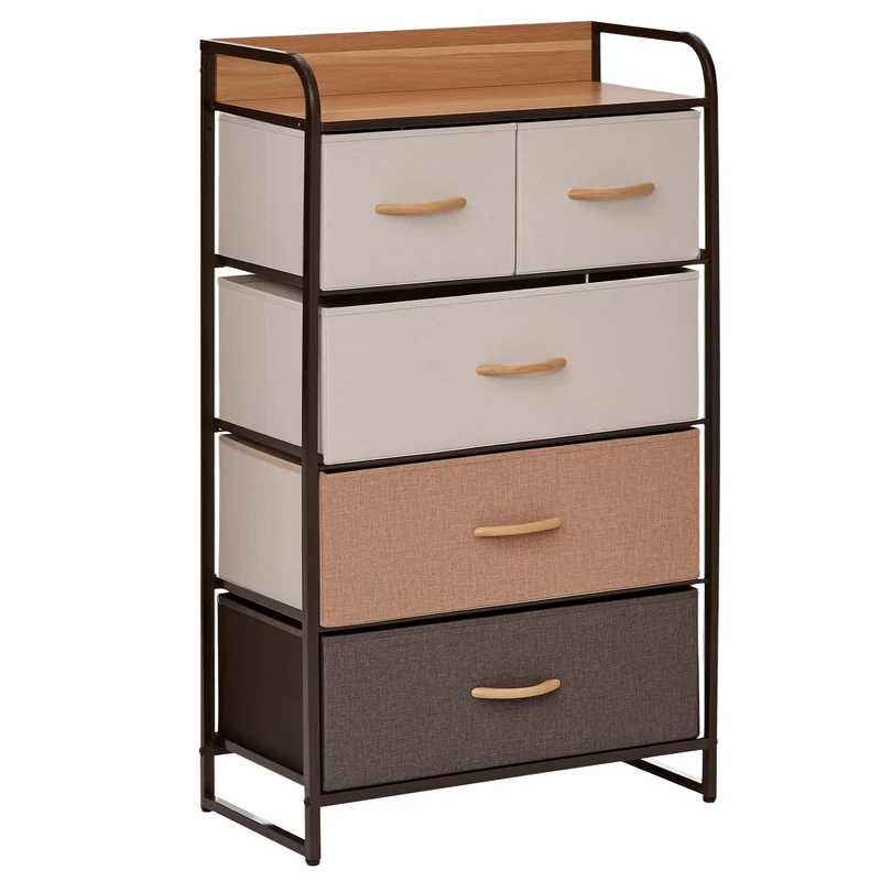 HOMCOM 5-Drawer Dresser Tower 3-Tier Storage Organizer with Steel Frame Wooden Top for Bedroom Hallway Closets