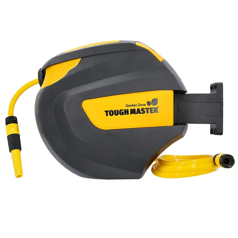 Wall-Mounted 20M TOUGH MASTER Durable Retractable Garden Hose Reel Automatic Lightweight Hose Reel with Integrated Anti-Kink Hose Guide Return UV-Resistant (20M Hose Reel)