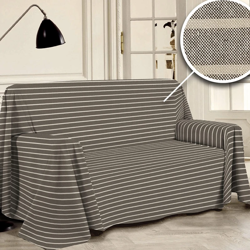 PENSIERI DELICATI Sofa Cover 360 x 290 cm Made in Italy, 100% Pure Cotton Recycled Yarn Dyed, Tobacco Stripe Pattern, Ideal As Furniture Cover, Sofa Save, Picnic Blanket