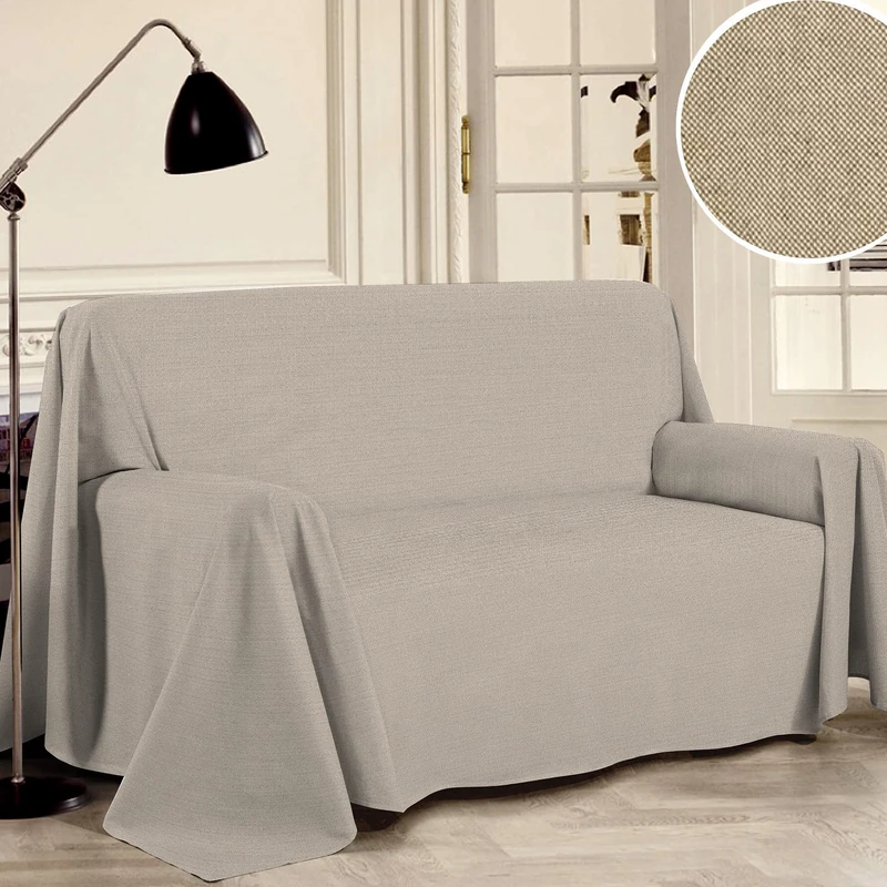 PENSIERI DELICATI Sofa Cover 360 x 290 cm Made in Italy, Yarn Dyed Cover Made of 100% Pure Recycled Cotton, Plain Beige, Ideal as Furniture Cloth, Sofa Cover, Picnic Blanket
