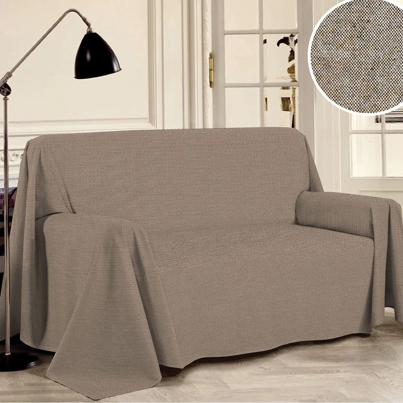 PENSIERI DELICATI Sofa Cover 360 x 290 cm Made in Italy, Yarn Dyed Cover Made of 100% Pure Recycled Cotton, Plain Tobacco, Ideal as Furniture Cloth, Sofa Cover, Picnic Blanket