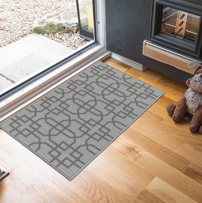 Washable Door Mat Kitchen Mats Non Slip Cubed Trellis Design Hall Runner- Indoor Door Mat - Hallway-Passage Corridor Doormats - Floor Mat Silver-siam