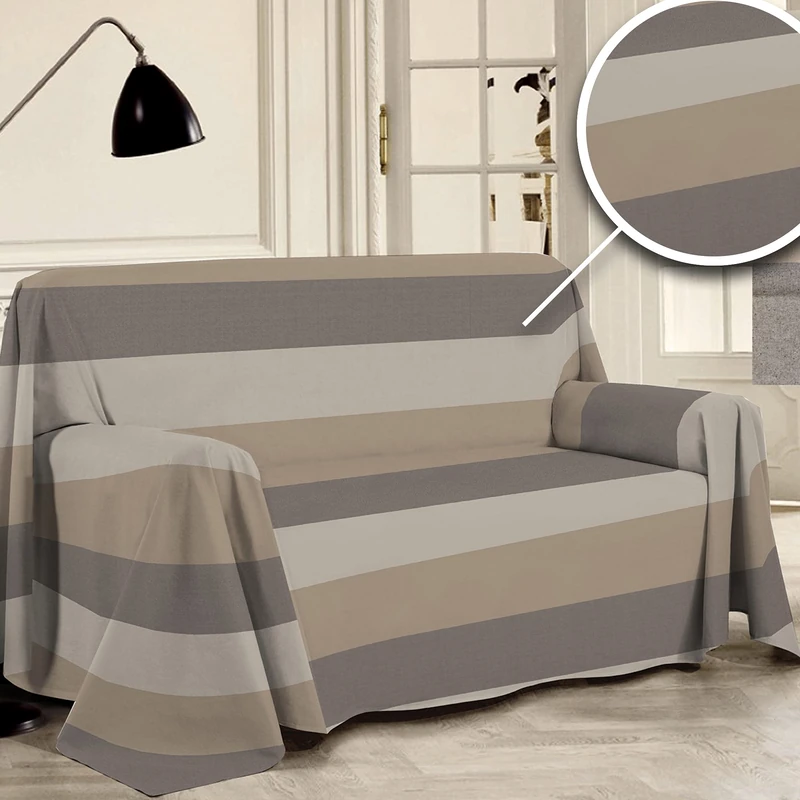 PENSIERI DELICATI Sofa Cover 360 x 290 cm Made in Italy, 100% Pure Cotton Recycled Yarn Dyed, Beige Headband Pattern, Ideal as a Furniture Cover, Save Sofa, Picnic Blanket
