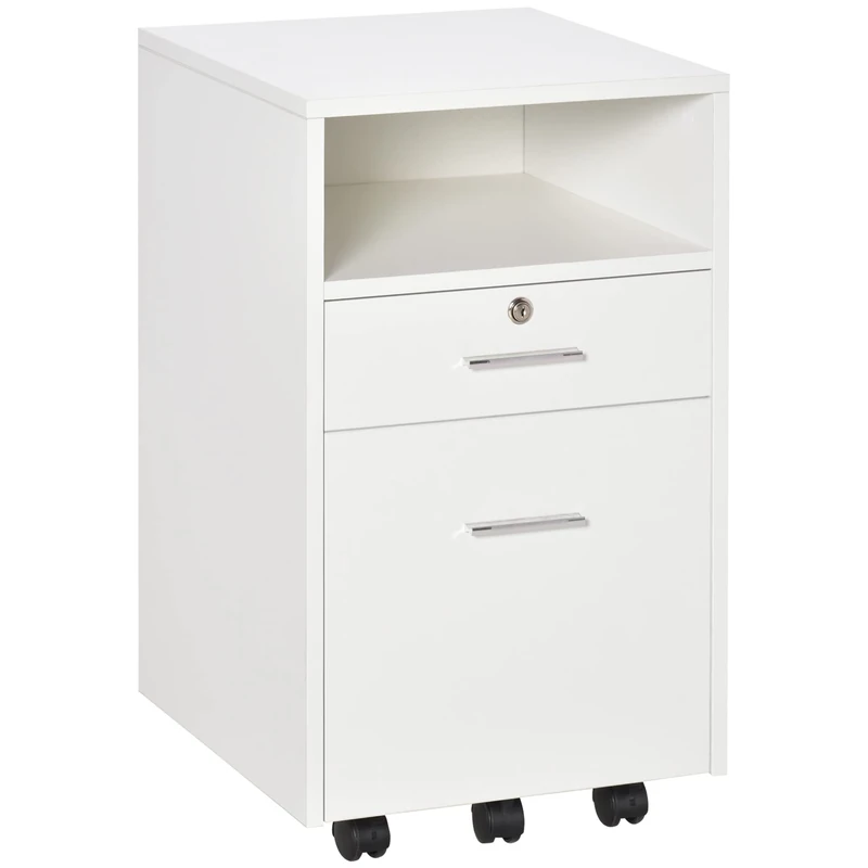 Vinsetto Mobile File Cabinet Lockable Storage Unit Cupboard for A4 Letter Home Filing Furniture for Office, Bedroom and Living Room, 39x40x65cm, White - Image 1