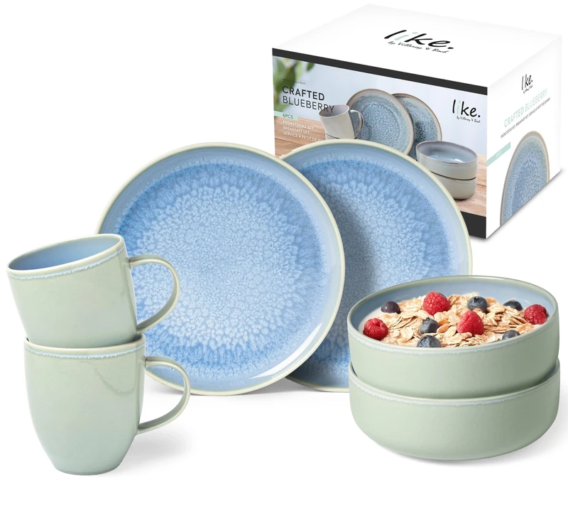 like. by Villeroy & Boch - Crafted Blueberry | Breakfast Set | 6 Pieces | Premium Porcelain | Turquoise