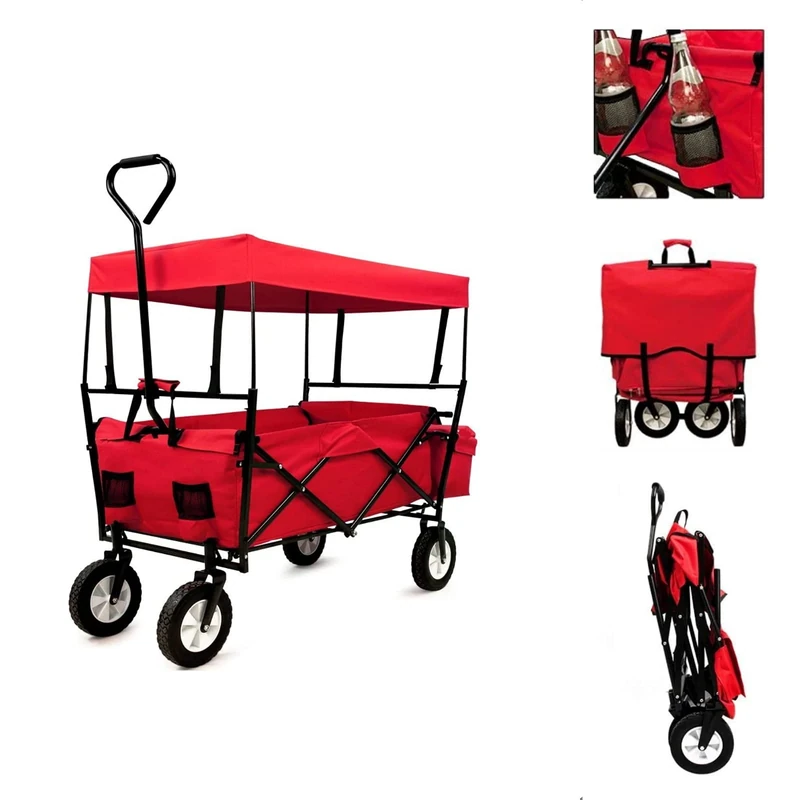 ECOVELO Folding Beach Garden Trolley for Camping, Stainless Steel, red, One Size