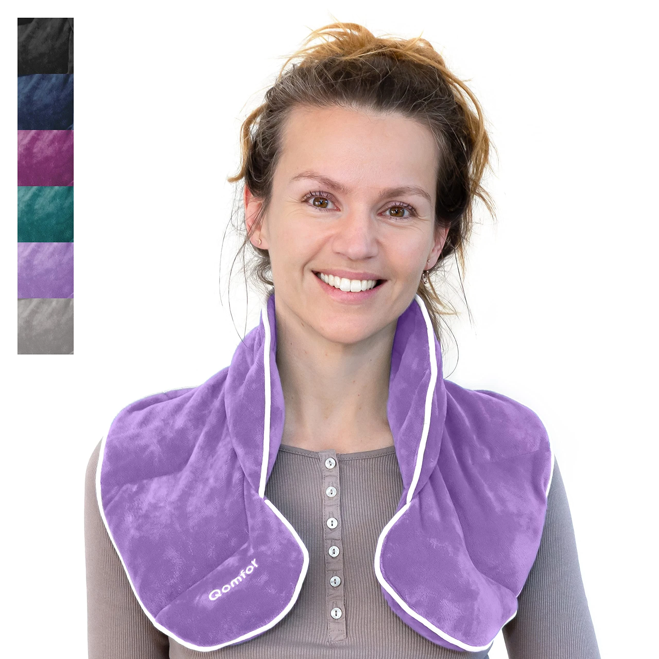 Qomfor Wheat Bags Microwavable Neck and Shoulder (1.5kg) - Heavy Lavender Heat Pads for Neck, Shoulder, Back Pain, Period Pain, and Stress Relief - Durable, Soothing Microwave Heat Pad (Lila)