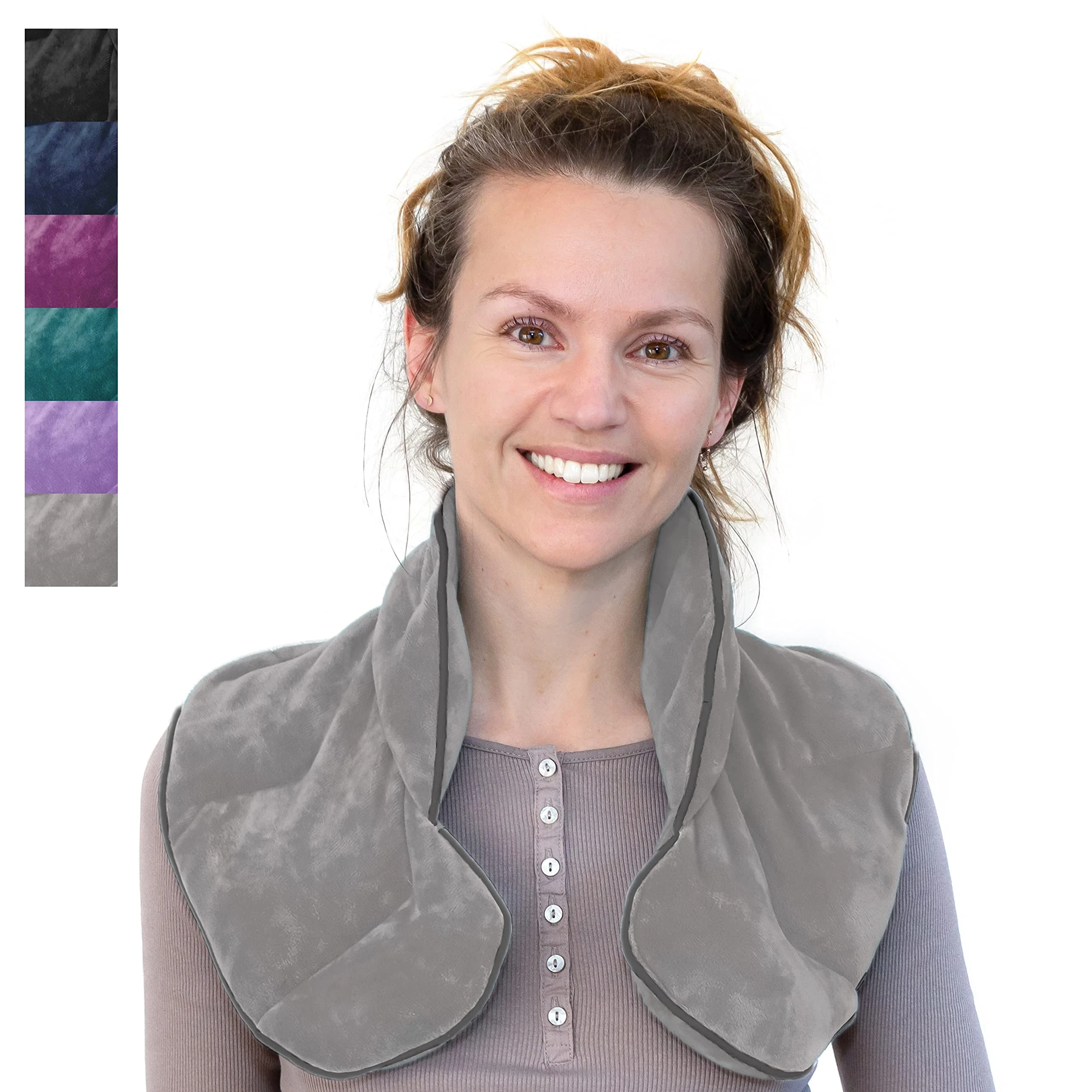 Qomfor Wheat Bags Microwavable Neck and Shoulder (1.5kg) - Heavy Lavender Heat Pads for Neck, Shoulder, Back Pain, Period Pain, and Stress Relief - Durable, Soothing Microwave Heat Pad (Light Grey)