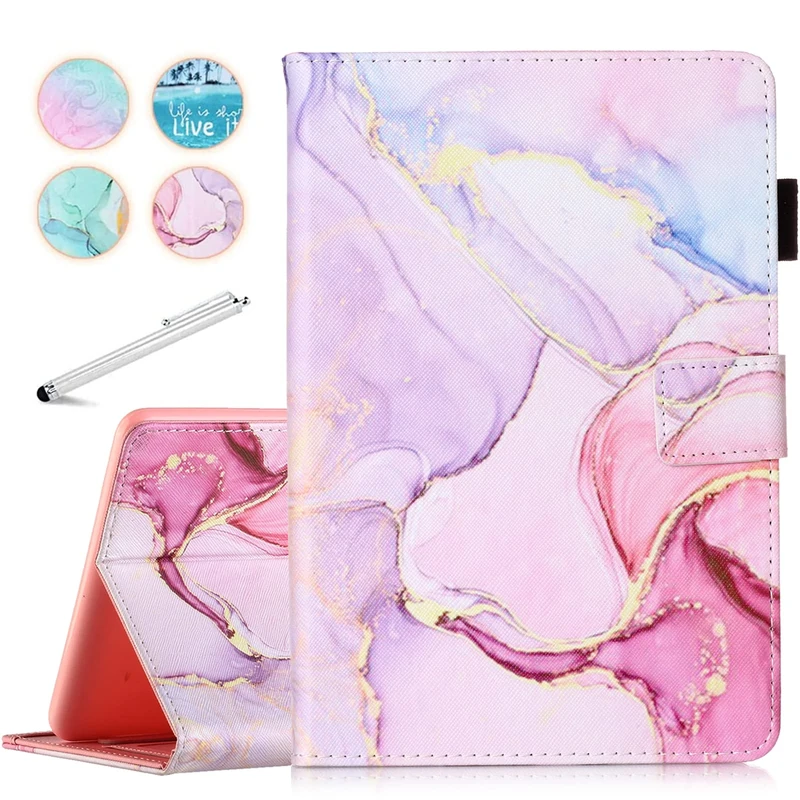 Fancity Case Fits All-New Amazon Kindle Fire HD 10 & 10 Plus (13th/11th Generation, 2023/2021 Release), PU Leather Stand Cover with Smart Auto Wake/Sleep & Pen Holder Card Slot, Pink Marble