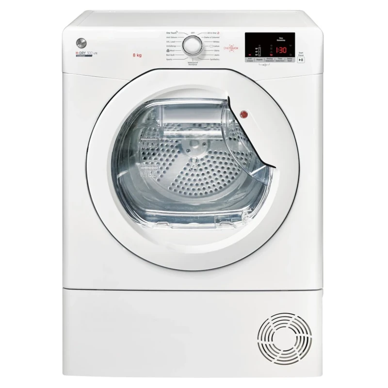 Hoover HLEC8DE H-Dry 300 8kg Condenser Tumble Dryer, Aquavision, White, Sensor dry, NFC