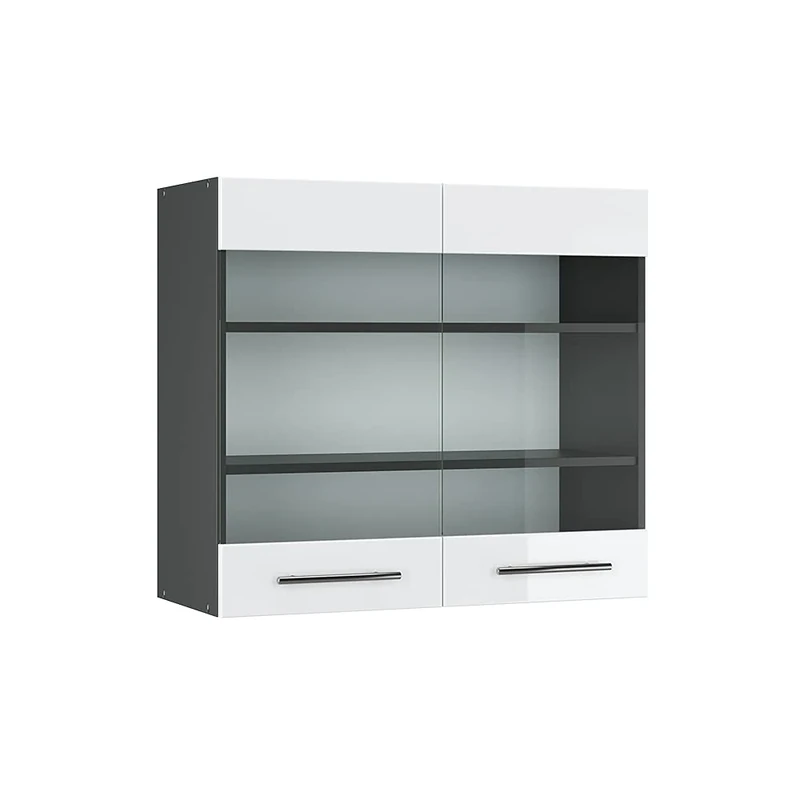 Vicco Glass kitchen cabinet Fame-Line, White High Gloss, 80 cm, for combination with other modules from the Fame-Line series
