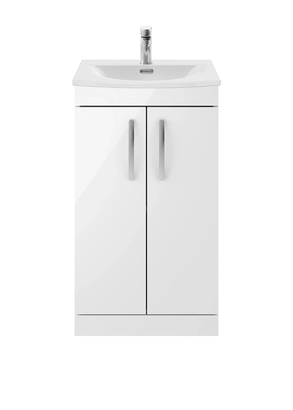 nuie ATH006G Athena Modern Bathroom Floor Standing 2 Soft Close Doors Vanity Unit with Curved Ceramic Basin with 30mm Profile, 500mm, Gloss White