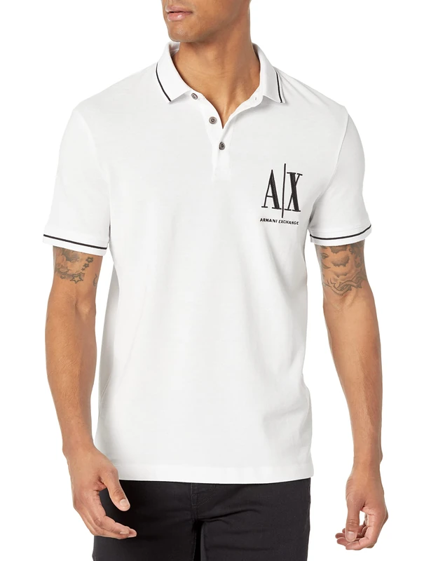 Armani Exchange Men's Maxi Embroidered Logo, Regular Fit Polo Shirt, White, Small
