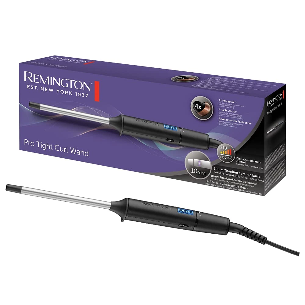 Remington Curling Iron Small Curls [10 mm] Mini Pro Digital (4X Protection, Antistatic Ceramic Tourmaline Coating) LCD Display 130-220°C, Spiral Curls Thin & Tight Afro Curls, CI6X10
