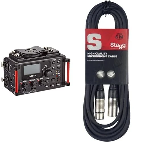 Tascam DR-60DMKII – Portable linear PCM Stereo Recorder for DSLR & Stagg SMC6 6 metre standard microphone cable