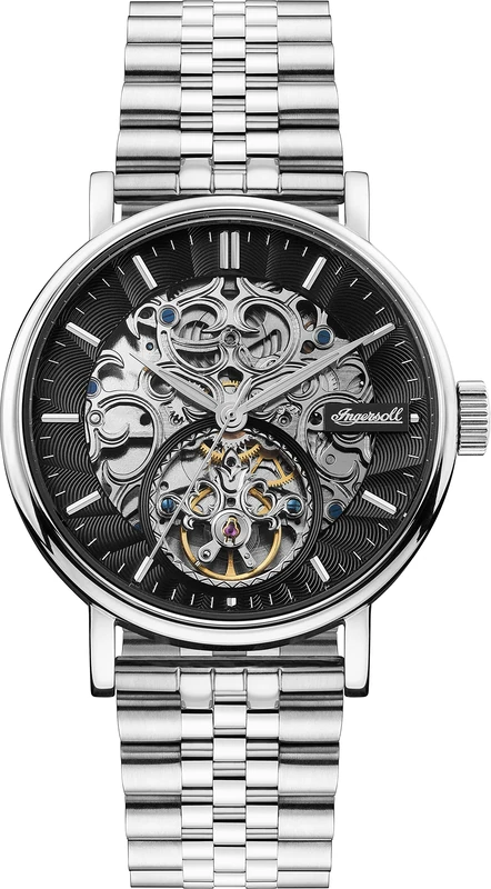 Ingersoll 1892 The Charles Mens 44mm Automatic Watch with Black Skeleton Dial and Stainless Steel Bracelet I05804B
