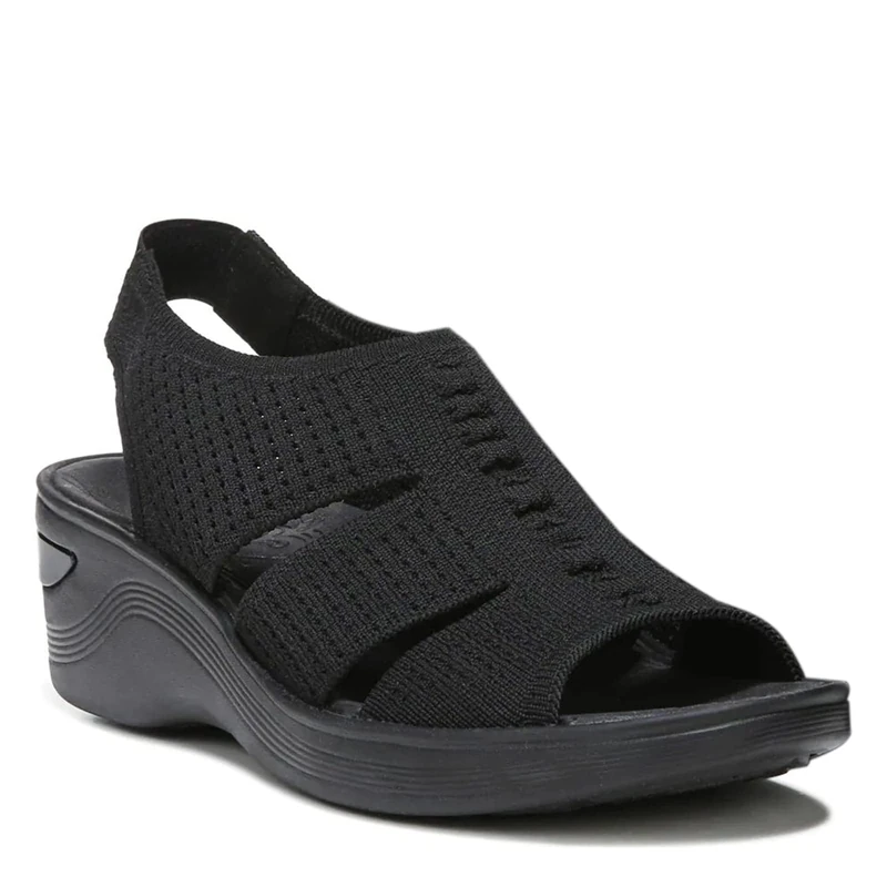BZees Women's Double Up Wedge Sandal, Black, 6 UK