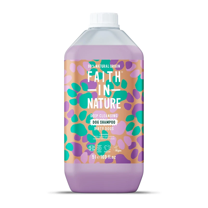 Faith In Nature Natural Lavender Dog Shampoo, Vegan & Cruelty Free, No SLS,Silicones or Parabens, Deep Cleansing, For Dirty Dogs, 5L Refill Pack