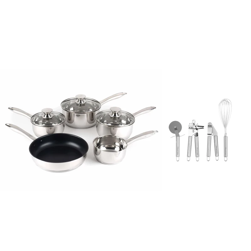 Russell Hobbs COMBO-7550A Classic Collection Pan & Utensil Set - Non-Stick Induction Stainless Steel Pans & Utensil Set, 14/16/18/20/24cm, Kitchen Tool, Can Opener, Crusher, Easy Clean, Includes Lids - Image 1