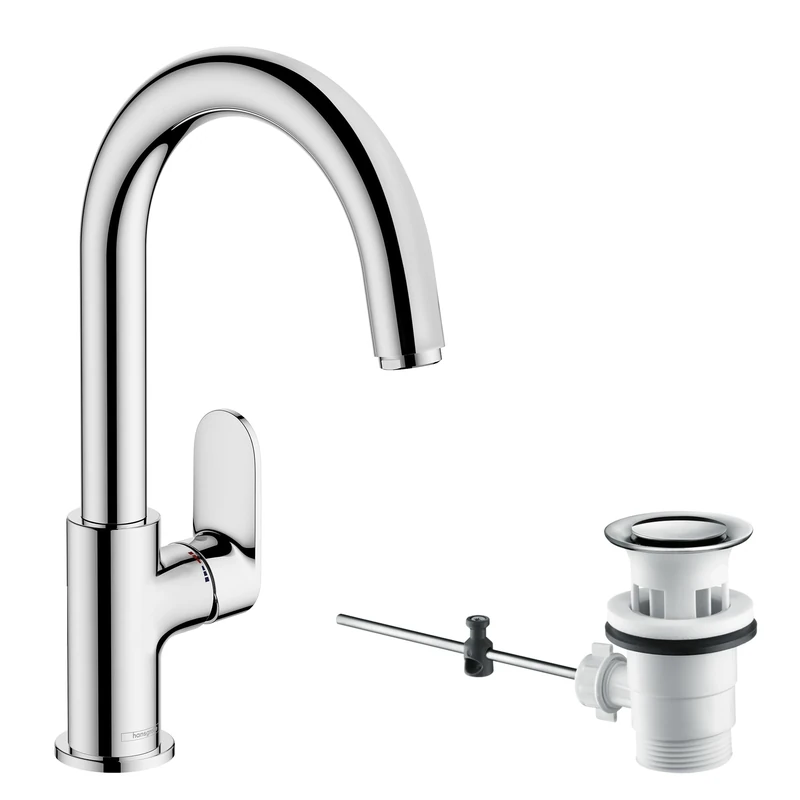hansgrohe Vernis Blend Basin Mixer Tap with swivel spout and pop-up waste set, chrome, 71554000