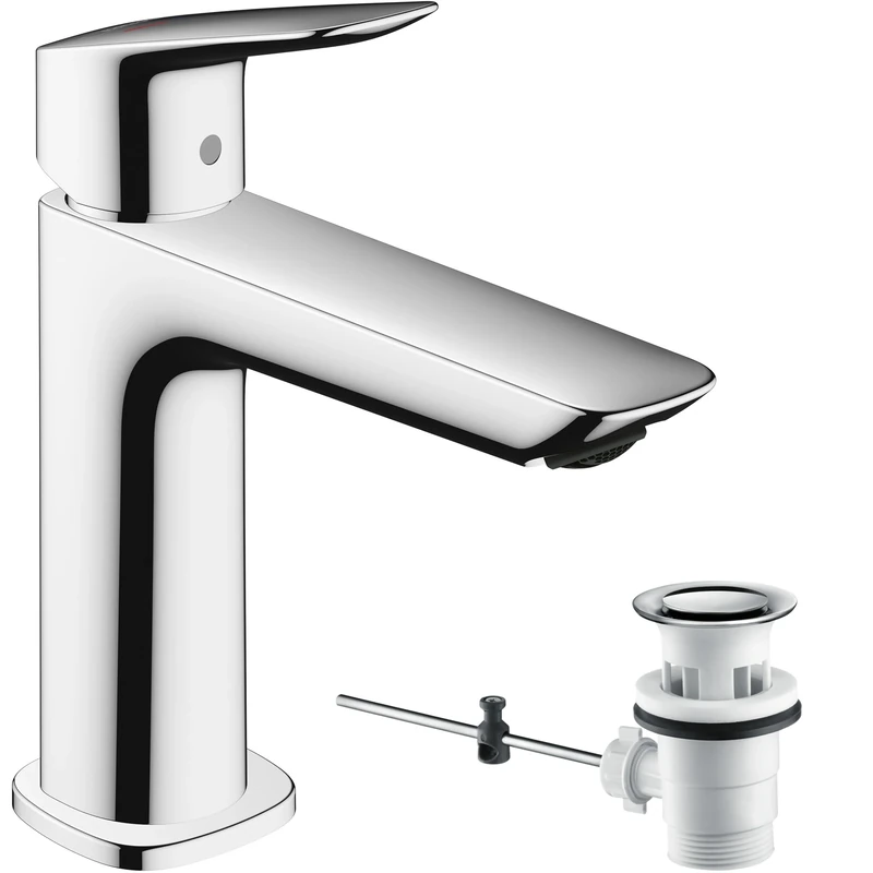 hansgrohe Logis Basin Mixer Tap 110 Fine Energy-Saving with pop-up waste set, chrome, 71254000