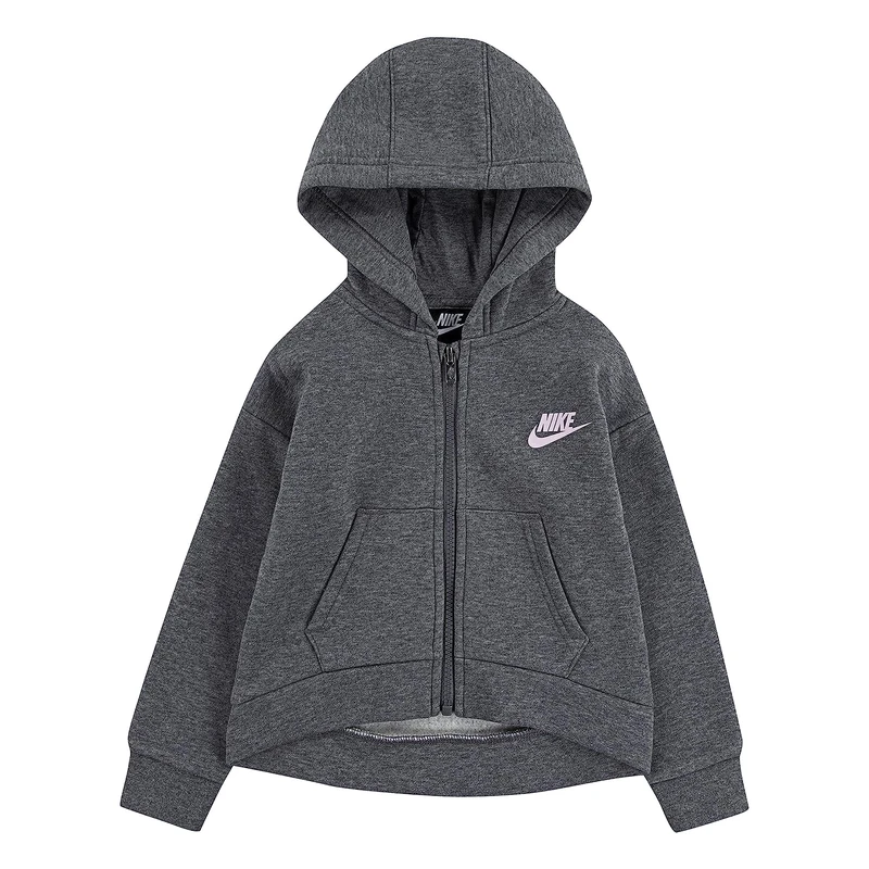 NIKE Girls Club - Sudadera Con Capucha Y Cierre Completa Para Niña (Niños Pequeños), Gris (Carbon Heather), 4 Cardigan Sweater, Grey (Carbon Heather), 3 Years UK