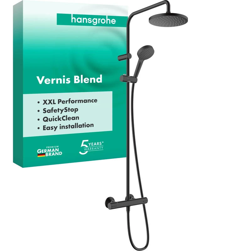 Hansgrohe Vernis Blend Showerpipe 200 1jet with thermostat Matt Black - 26276670