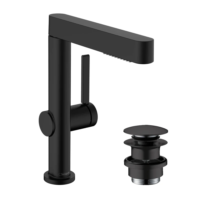 hansgrohe Finoris Basin Mixer Tap 230 with pull-out spray, 2 Sprays and push-open waste set, matt black, 76063670