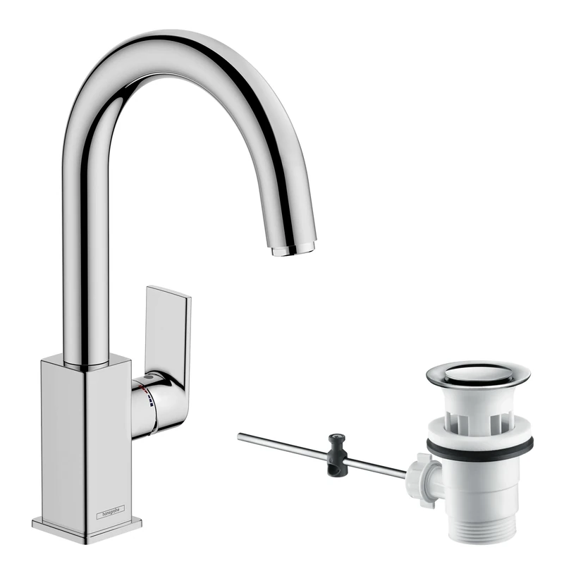 hansgrohe Vernis Shape Basin Mixer Tap with swivel spout and pop-up waste set, chrome, 71564000