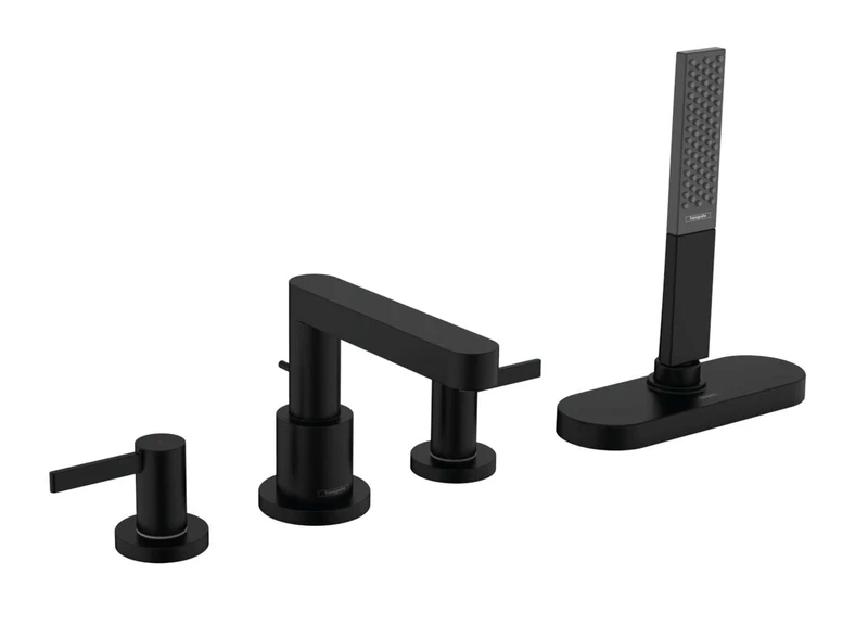 hansgrohe Finoris 4-hole rim mounted bath mixer with Hose Box, matt black, 76444670