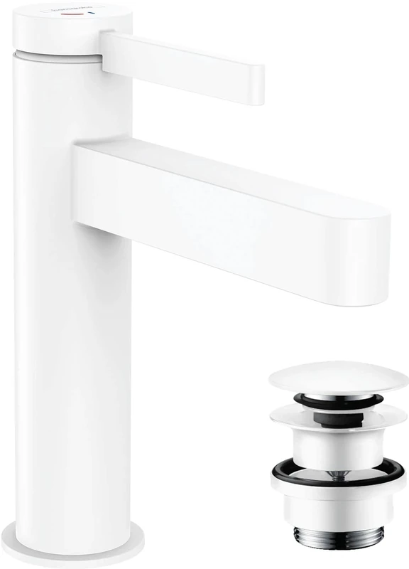 hansgrohe Finoris Basin Mixer Tap 110 Energy-Saving with push-open waste set, matt white, 76024700