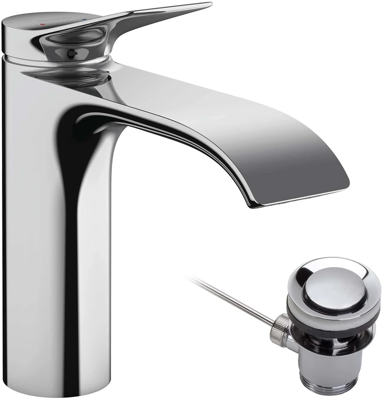 hansgrohe Vivenis - bathroom tap with pop-up waste set, bathroom sink tap with spout height 110 mm, basin mixer tap water-saving (EcoSmart), chrome, 75020000