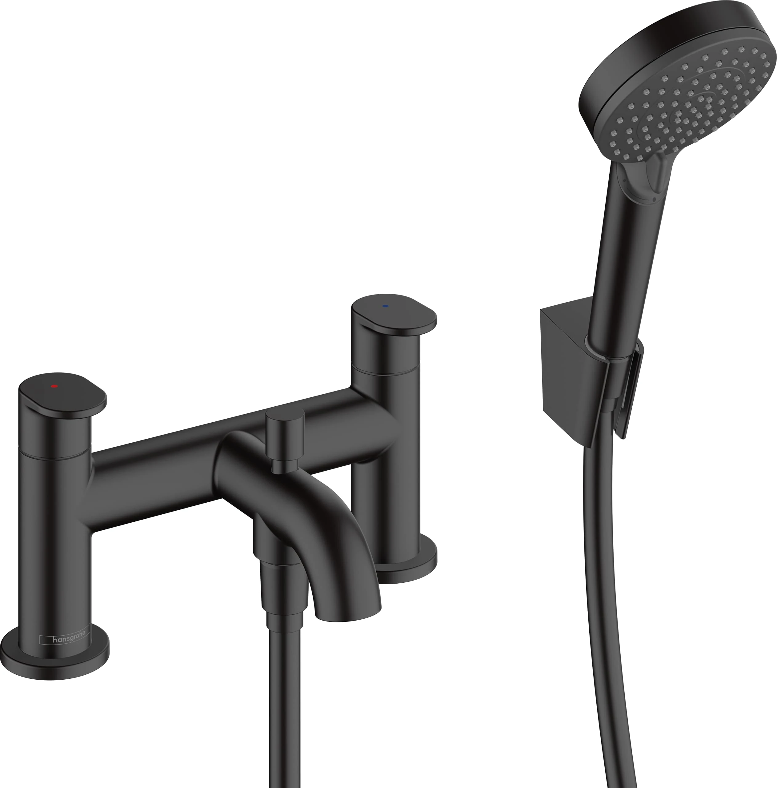 hansgrohe Vernis Blend 2-hole rim mounted bath mixer with diverter valve and Vernis Blend hand shower Vario, matt black, 71461670