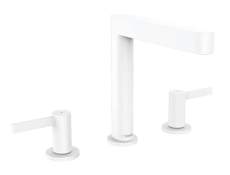 hansgrohe Finoris 3-hole basin mixer 160 with push-open waste set, matt white, 76034700