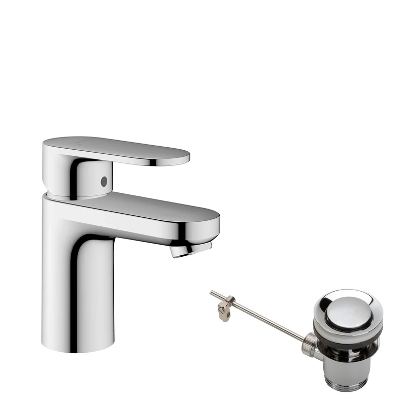 hansgrohe Vernis Blend Basin Mixer Tap 70 with metal pop-up waste set, chrome, 71557000