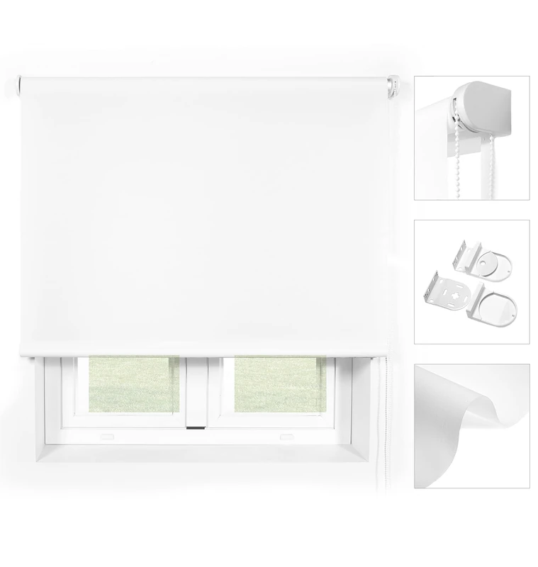 Blindecor Ara Premium Translucent Smooth Roller Blind - White, 110 x 190 cm (W x H) | Fabric Size 107 x 185 cm Premium Roller Blinds for Windows - Image 1